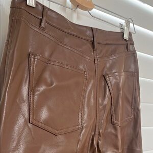 OAK + FORT Brown Straight Leg Faux Leather Pants